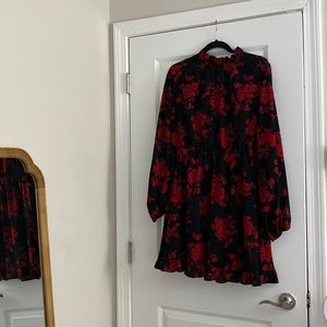 Red Flowers Long Sleeve Dress